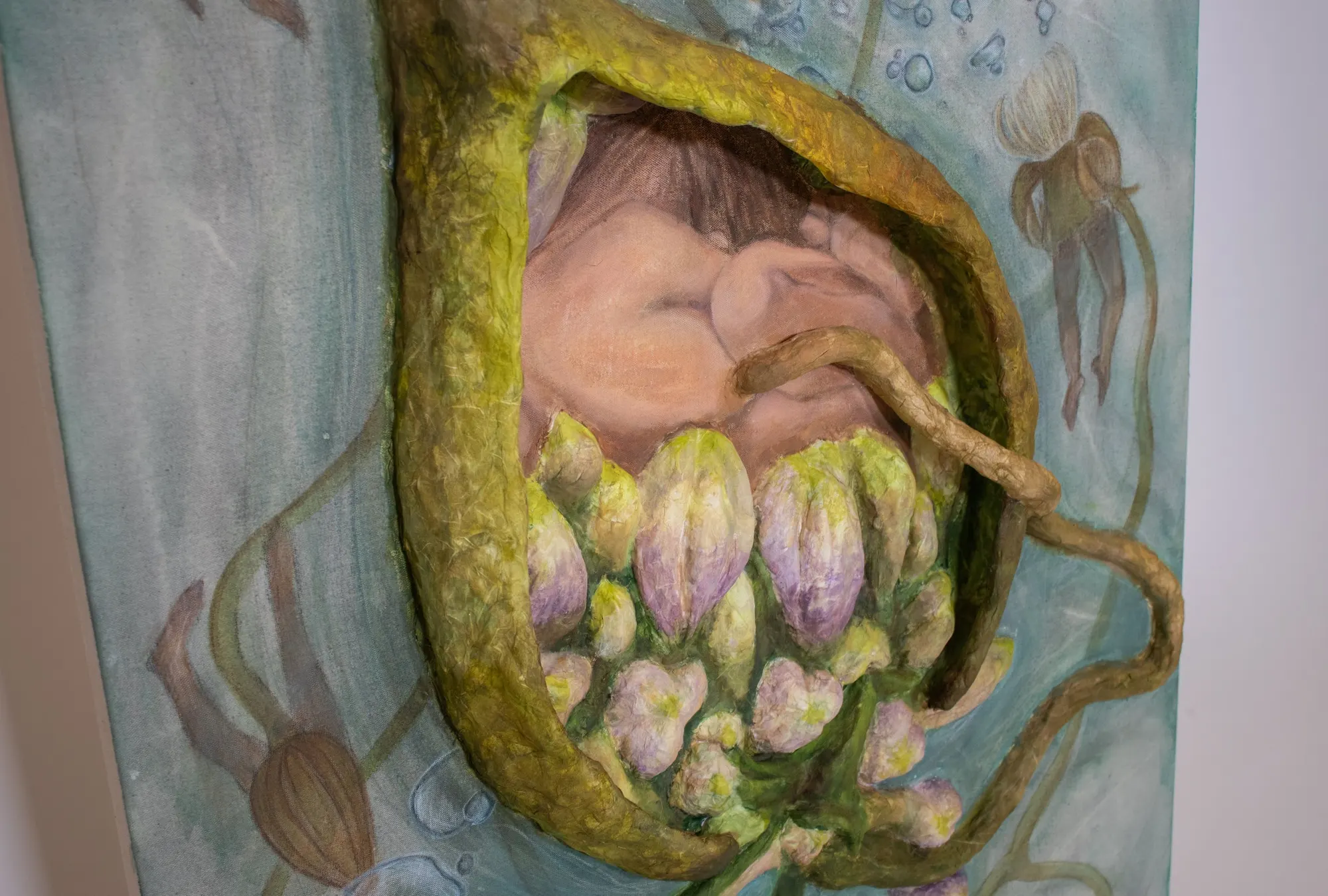Breath (2025) by Yoon Lee, Clay, foil, mulberry paper, acrylics, and color pencils on Canvas — image 2 of 5