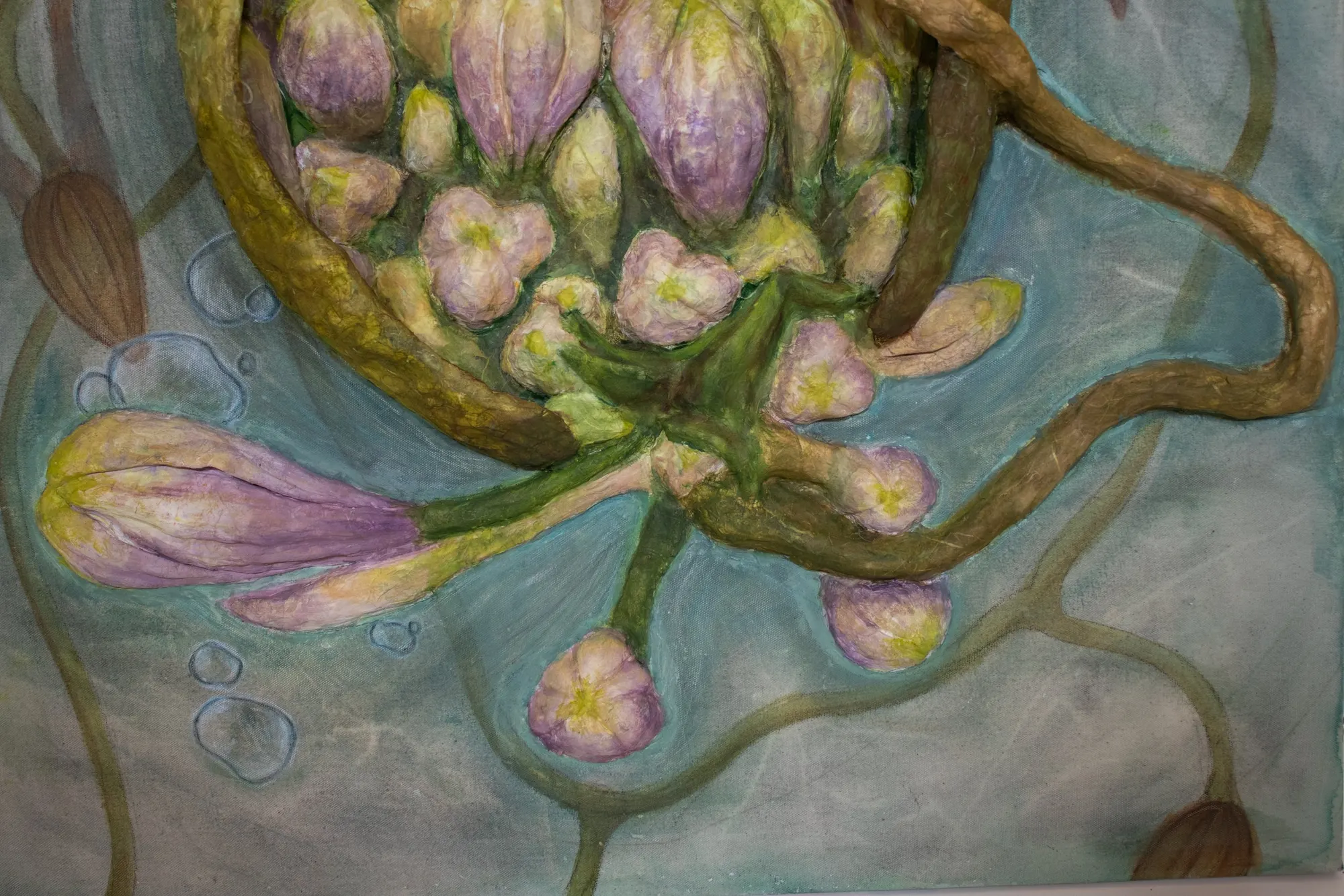 Breath (2025) by Yoon Lee, Clay, foil, mulberry paper, acrylics, and color pencils on Canvas — image 4 of 5