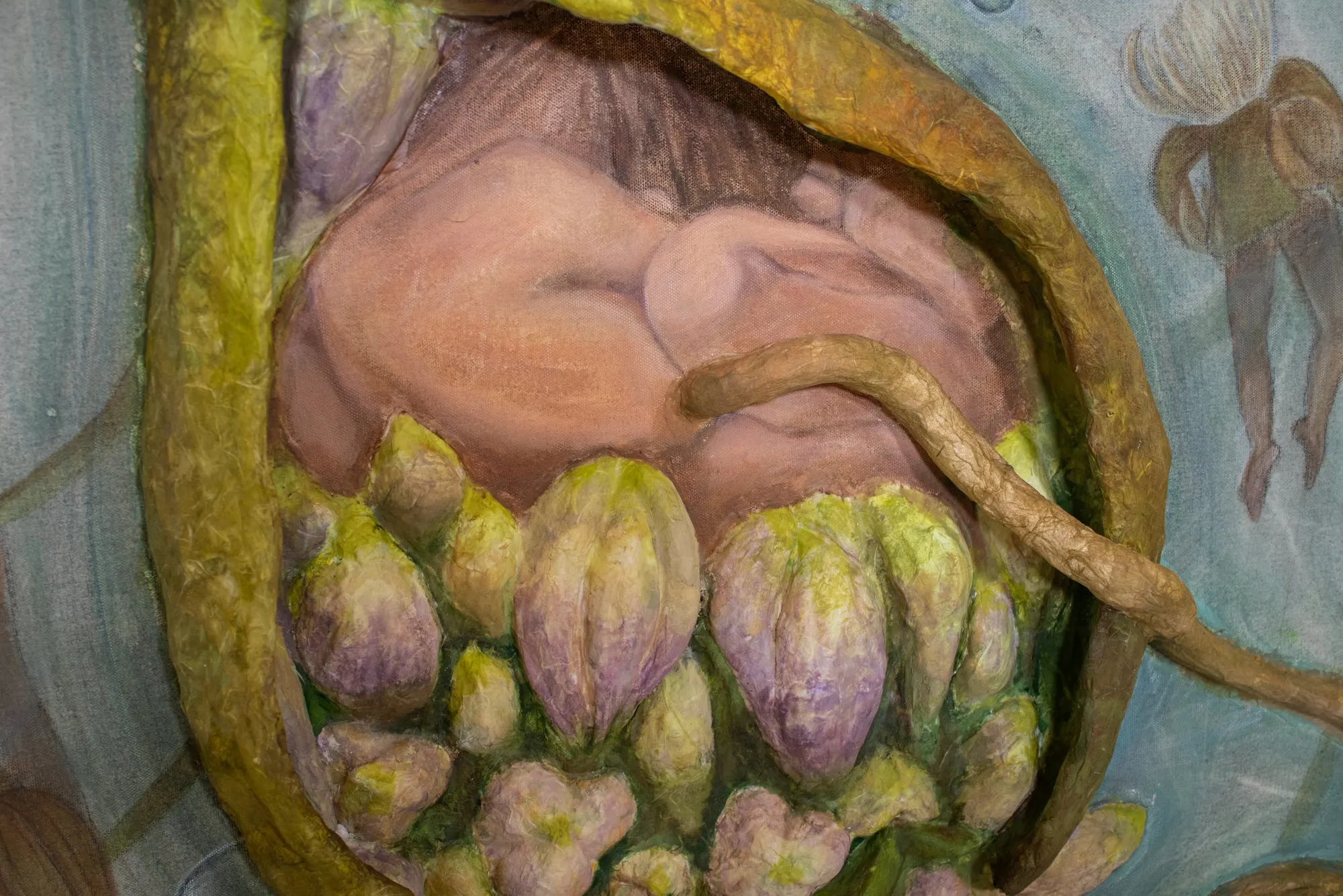 Breath (2025) by Yoon Lee, Clay, foil, mulberry paper, acrylics, and color pencils on Canvas — image 3 of 5