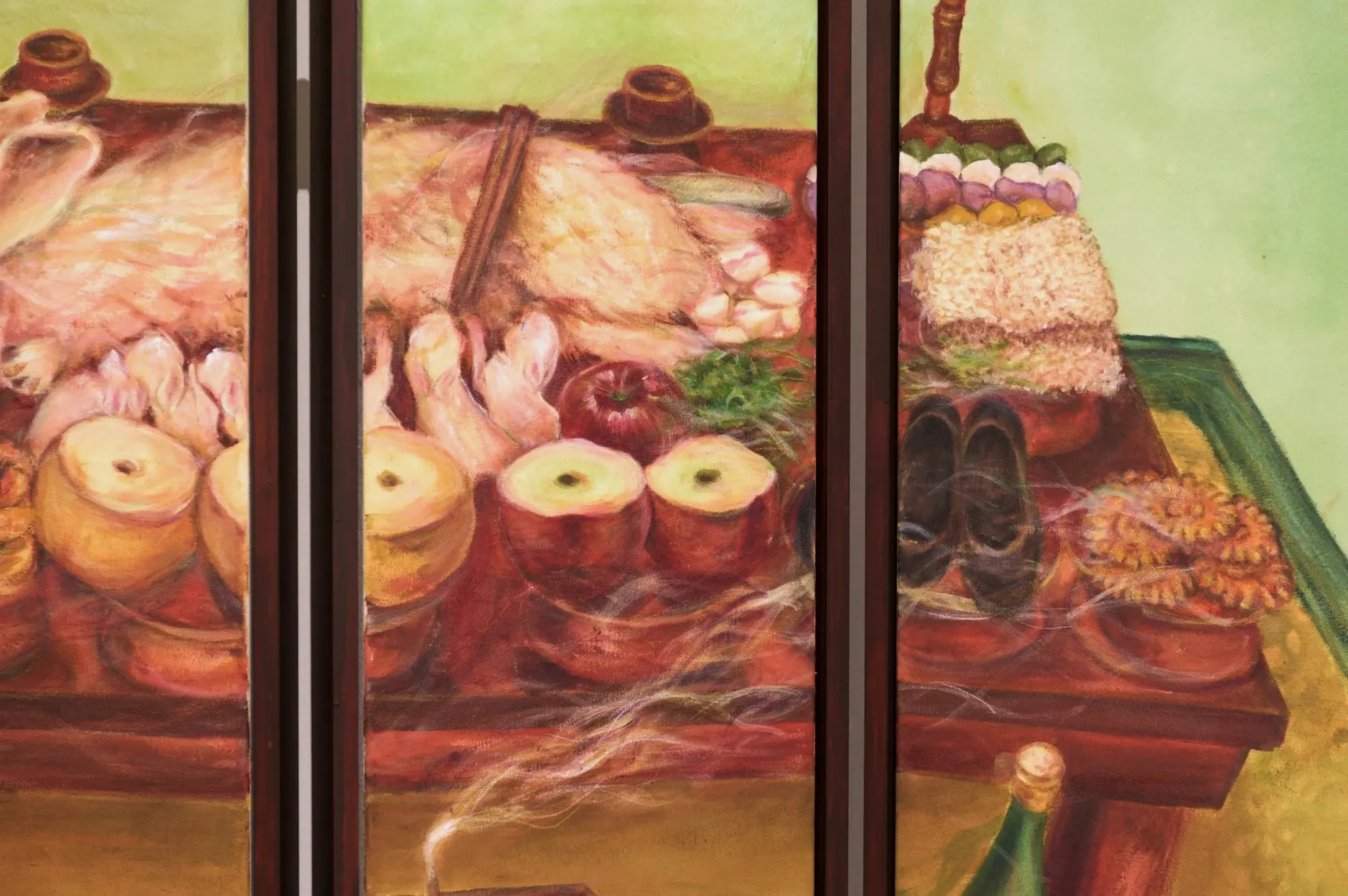 What Carries Behind (2026) by Yoon Lee, Acrylic on canvas, wood, and ceramic — image 3 of 6
